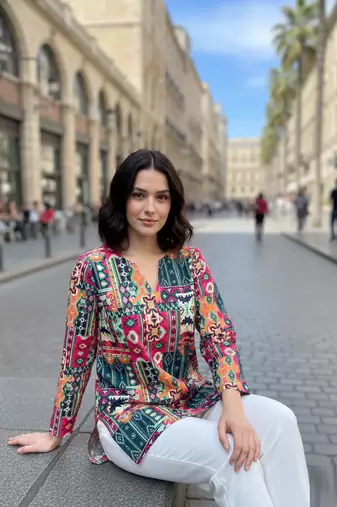  floral digital print muslin silk blend tunic