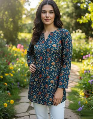  floral digital print muslin silk tunic / stylish short kurti for grilish 1