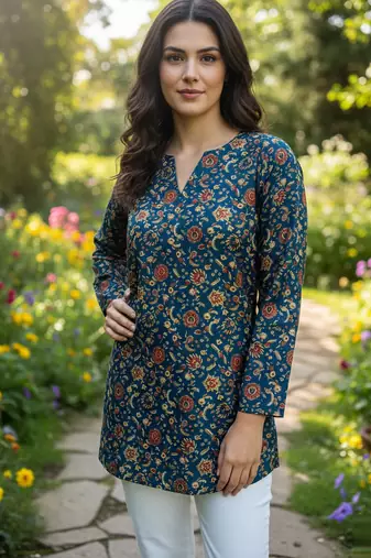  floral digital print muslin silk tunic / stylish short kurti 