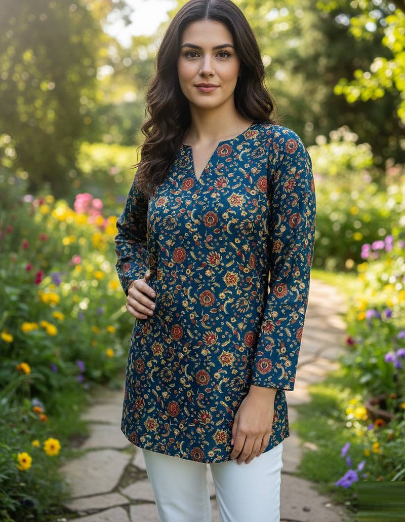  floral digital print muslin silk tunic / stylish short kurti for grilish