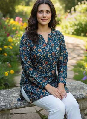  floral digital print muslin silk tunic / stylish short kurti for grilish 2