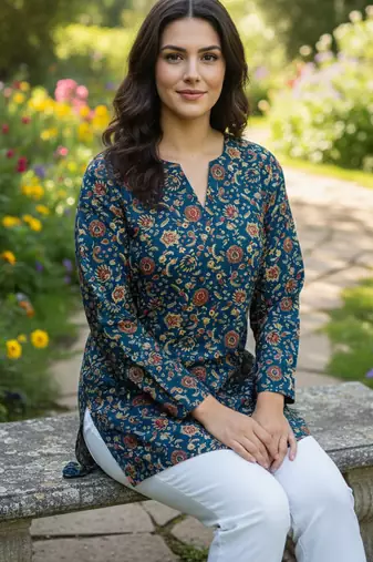  floral digital print muslin silk tunic / stylish short kurti for grilish