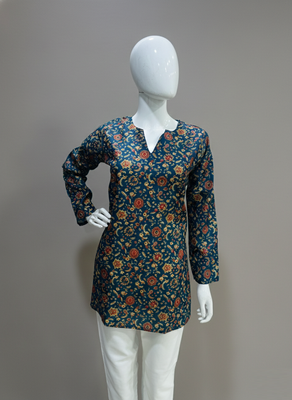  floral digital print muslin silk tunic / stylish short kurti for grilish 4