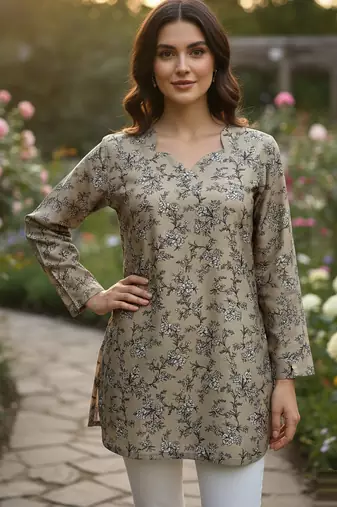  floral digital print muslin silk tunic / stylish short kurti 