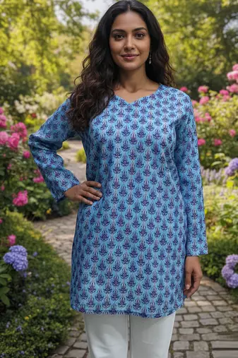  floral digital print muslin silk tunic / stylish short kurti 