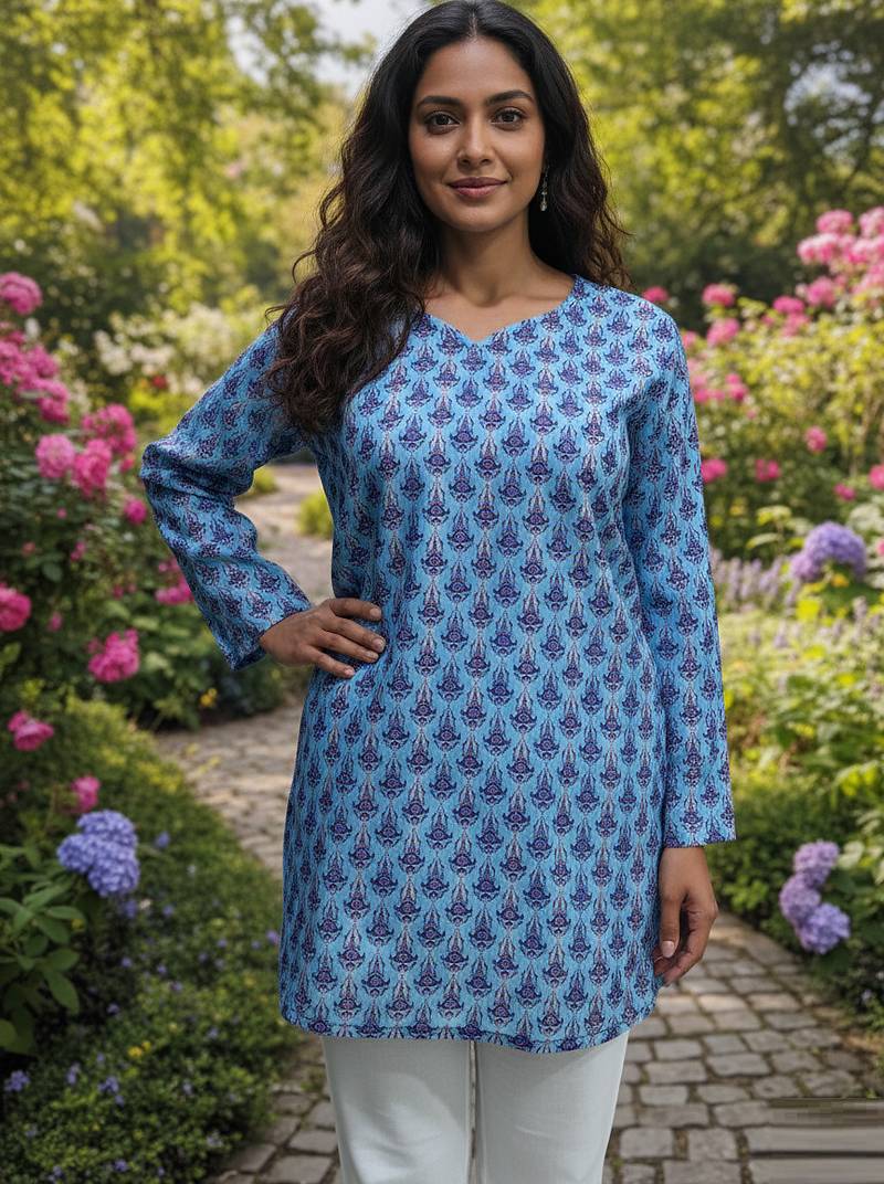  floral digital print muslin silk tunic / stylish short kurti for grilish