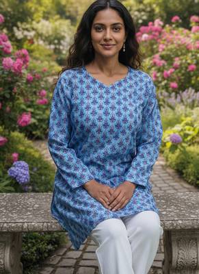  floral digital print muslin silk tunic / stylish short kurti for grilish 2