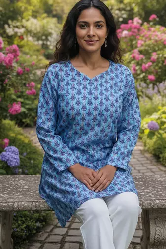  floral digital print muslin silk tunic / stylish short kurti for grilish