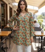  floral digital print muslin silk tunic / stylish short kurti for grilish