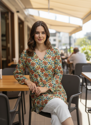  floral digital print muslin silk tunic / stylish short kurti for grilish 2