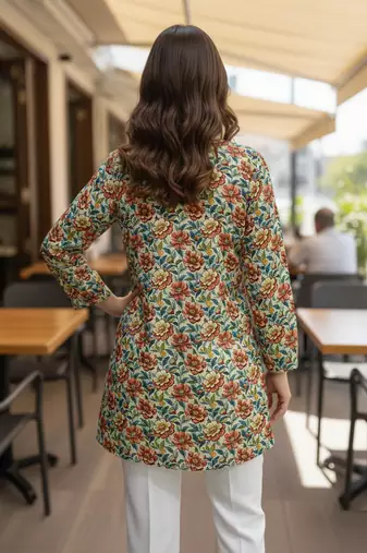  floral digital print muslin silk tunic / stylish short kurti for grilish