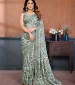 pista floral printed georgette silk designer saree