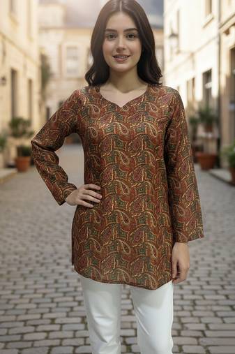  floral digital print muslin silk tunic / stylish short kurti for grilish