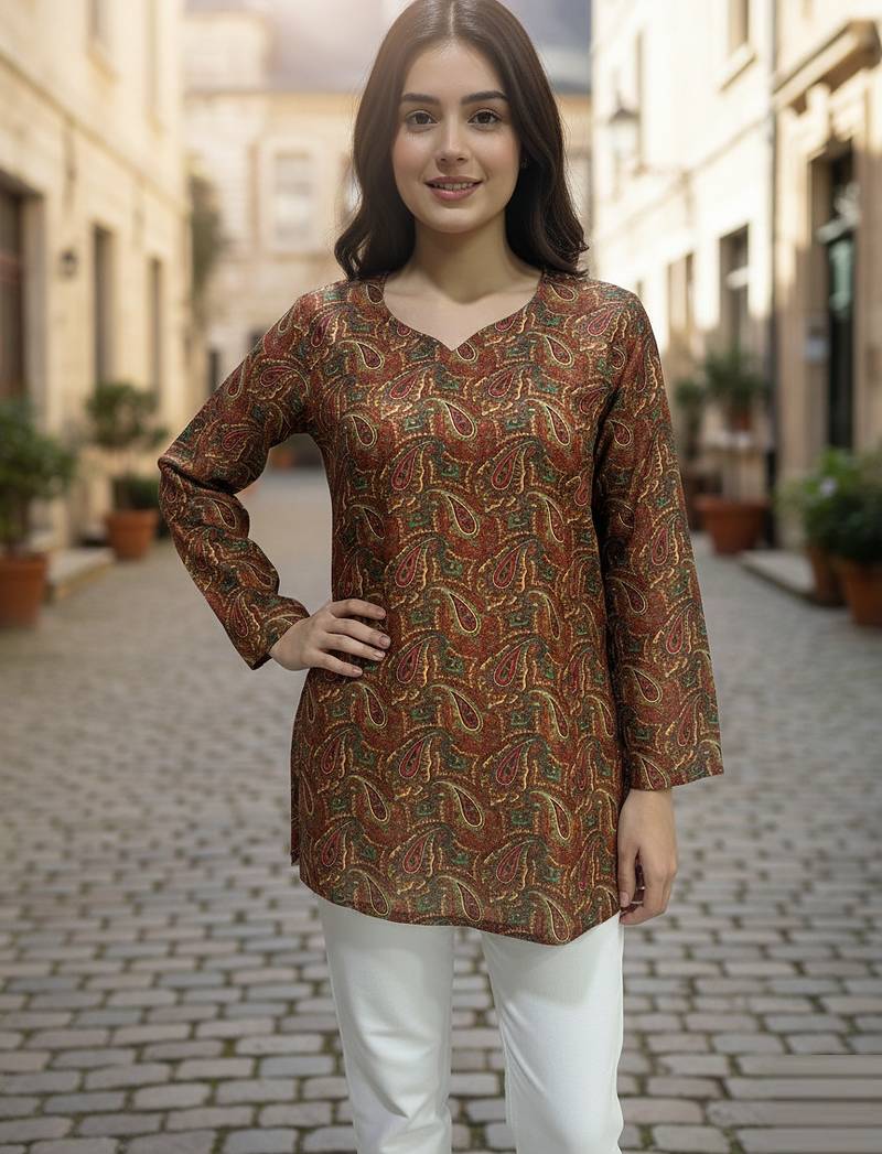  floral digital print muslin silk tunic / stylish short kurti for grilish