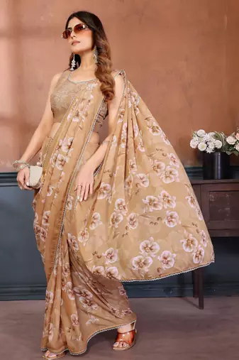 Yellow color sharmili georgette silk printed saree with unstitched blouse | rich tone colour designer saree |