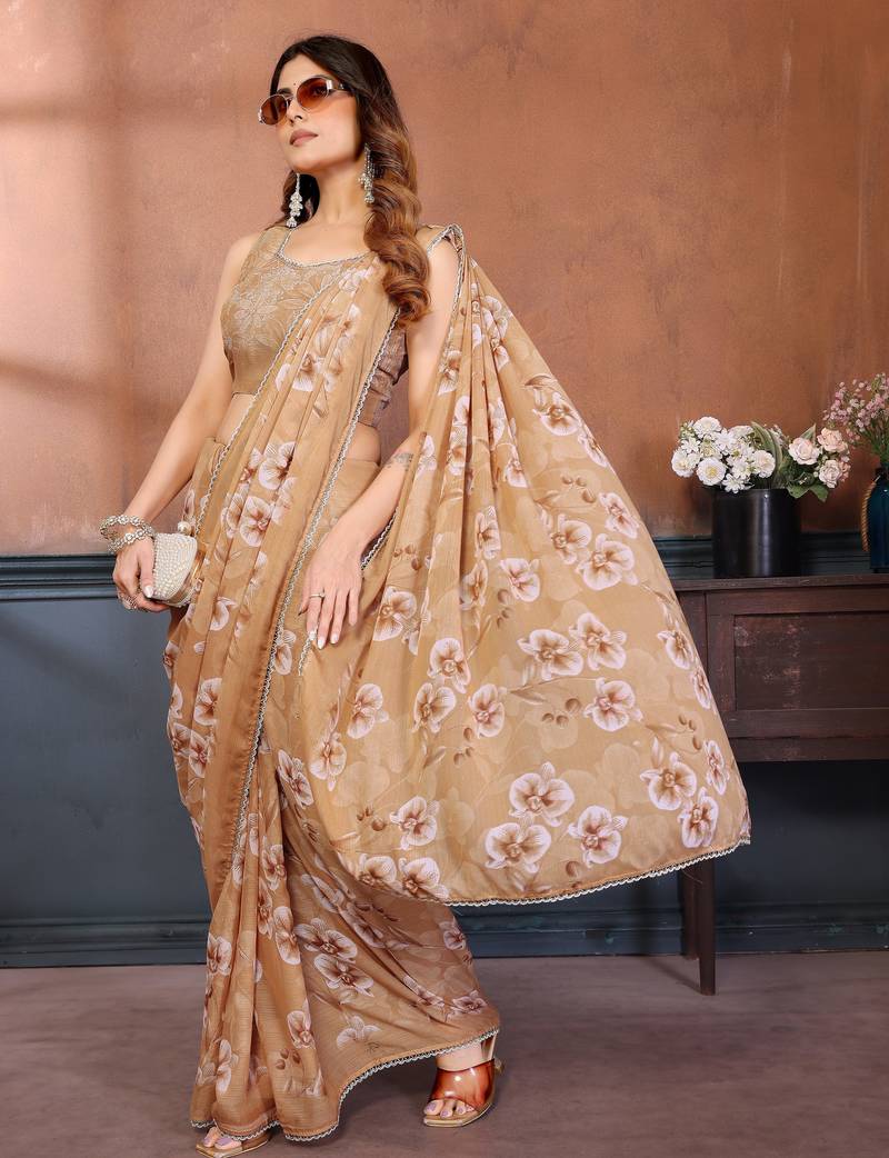 Yellow color sharmili georgette silk printed saree with unstitched blouse | rich tone colour designer saree |