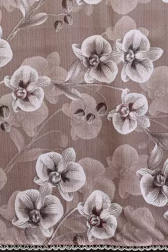 brown floral printed georgette silk blend saree