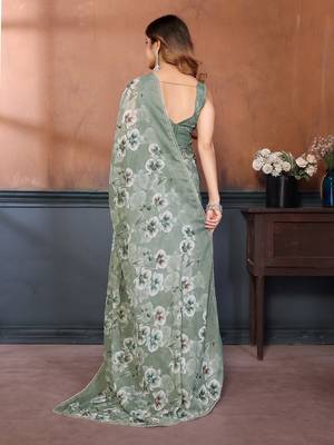 pista floral printed georgette silk blend saree 4