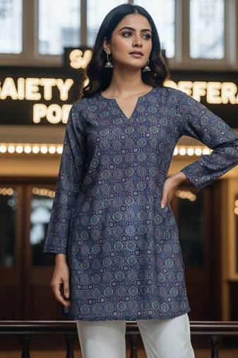  floral digital print muslin silk tunic / stylish short kurti for grilish