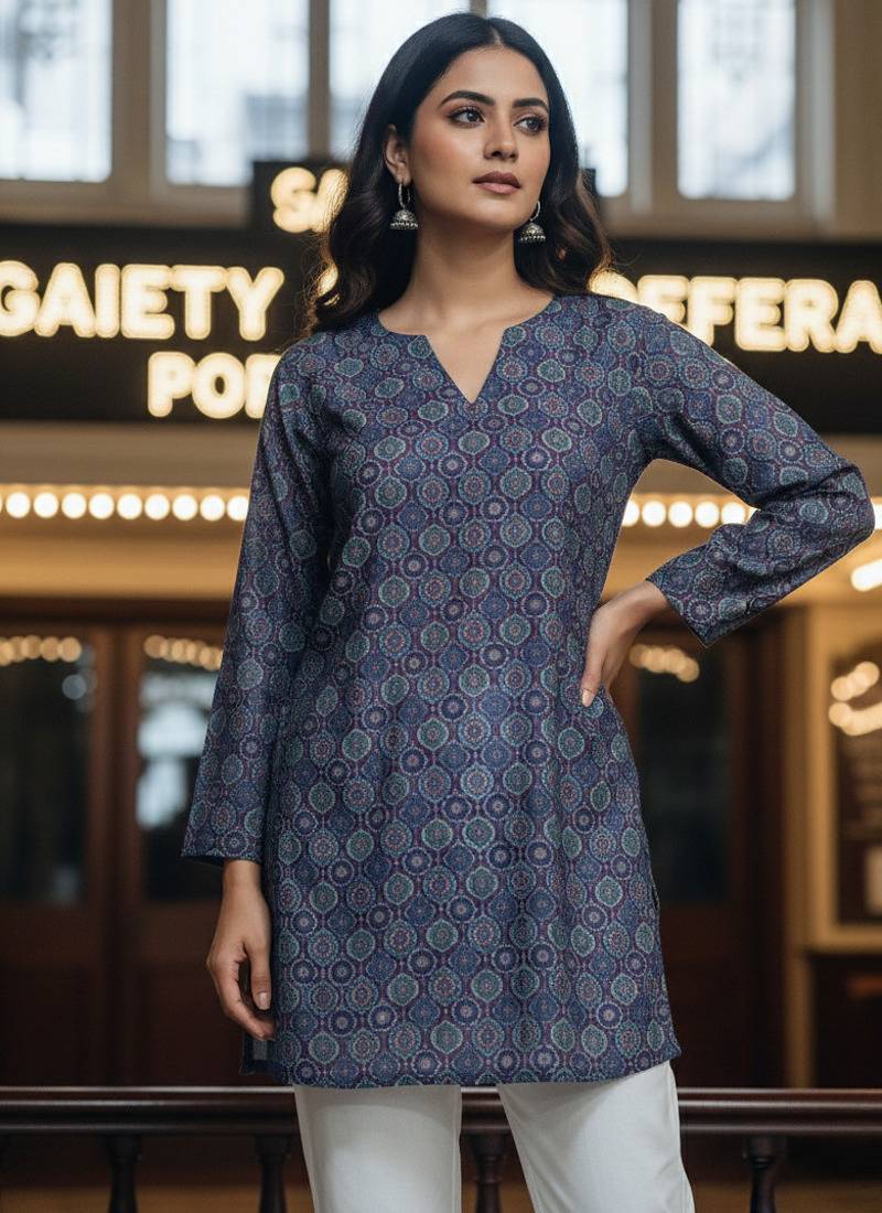  floral digital print muslin silk tunic / stylish short kurti for grilish