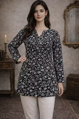  floral digital print muslin silk tunic / stylish short kurti 