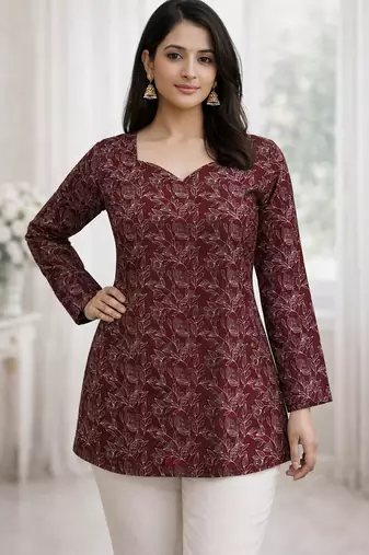 floral digital print muslin silk tunic / stylish short kurti 