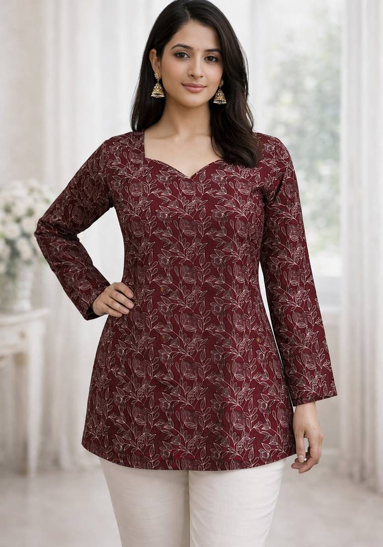  floral digital print muslin silk tunic / stylish short kurti for grilish