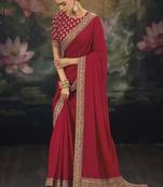 Red pure muga silk saree with zari & metal sequin heavy work