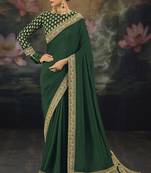 Green pure muga silk saree with zari & metal sequin heavy work