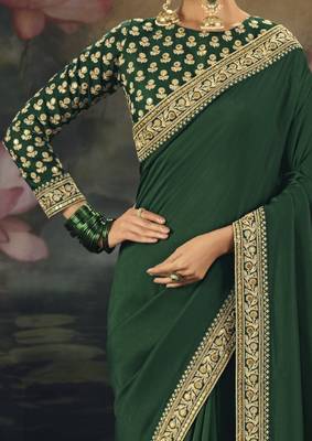 green pure muga silk blend saree with zari and metal sequin work 2