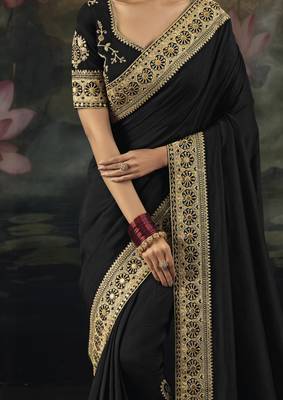 black muga silk blend work saree with zari and metal sequin work 2