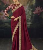 maroon pure muga silk saree with zari and metal sequin work