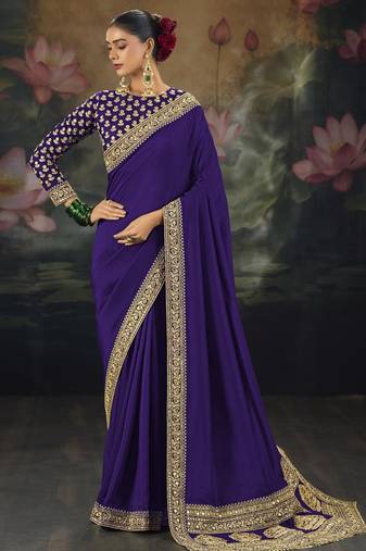 Purple pure muga silk saree with zari & metal sequin heavy work