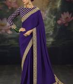 purple pure muga silk blend saree with zari and metal sequin work