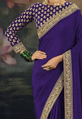 purple pure muga silk blend saree with zari and metal sequin work 2