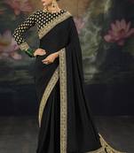 black pure muga silk blend saree with zari and metal sequin work