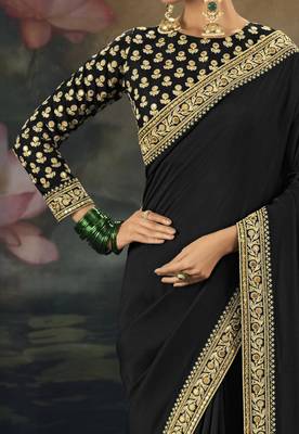 black pure muga silk blend saree with zari and metal sequin work 2