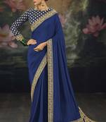 blue pure muga silk saree with zari and metal sequin work