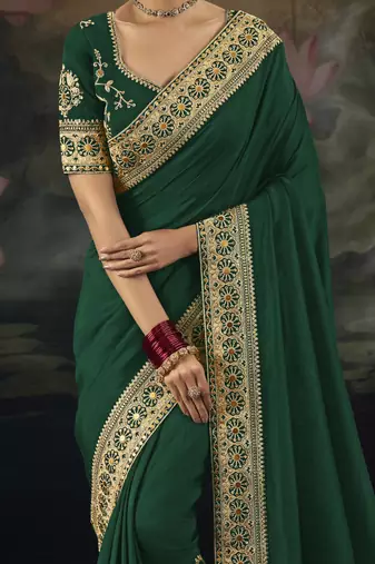 green muga silk blend work saree with zari and metal sequin work