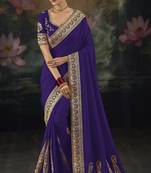 purple muga silk heavy work saree with zari and metal sequin work