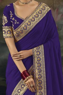 purple muga silk blend work saree with zari and metal sequin work 2