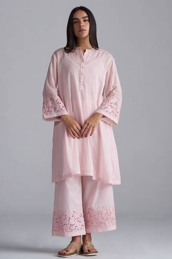 crystal pink mul mul kurta palazzo co-ord set for women