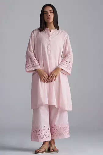 crystal pink mul mul kurta palazzo co-ord set for women