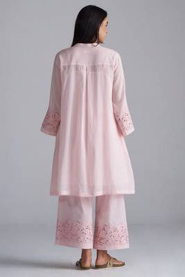 crystal pink mul mul kurta palazzo co-ord set for women 2