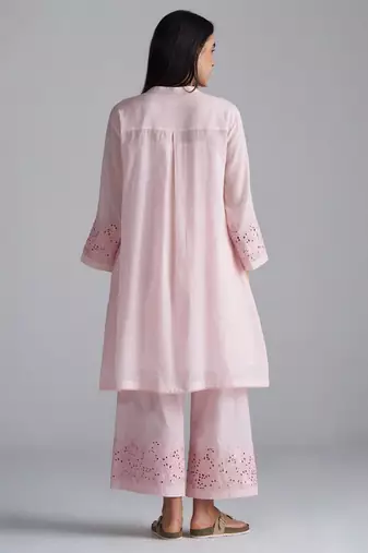 crystal pink mul mul kurta palazzo co-ord set for women