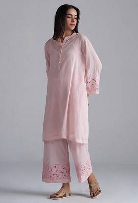 crystal pink mul mul kurta palazzo co-ord set for women 3