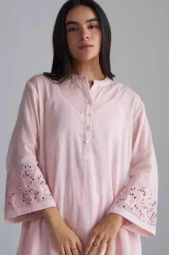 crystal pink mul mul kurta palazzo co-ord set for women