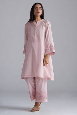 crystal pink mul mul kurta palazzo co-ord set for women 5