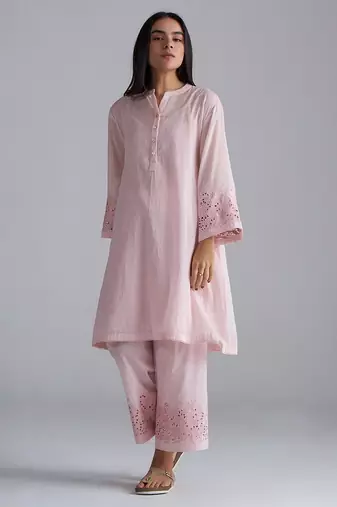 crystal pink mul mul kurta palazzo co-ord set for women