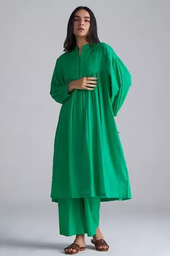holly green mul mul kurta palazzo co-ord set for women